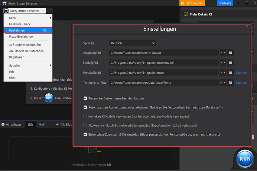 Aiarty Image Enhancer General Settings