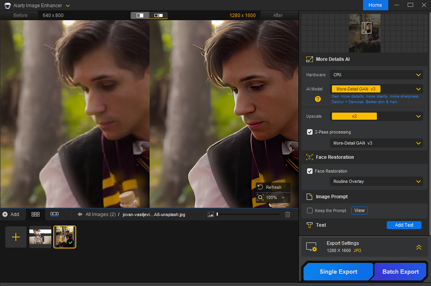 Aiarty Image Enhancer remove motion blur from photos