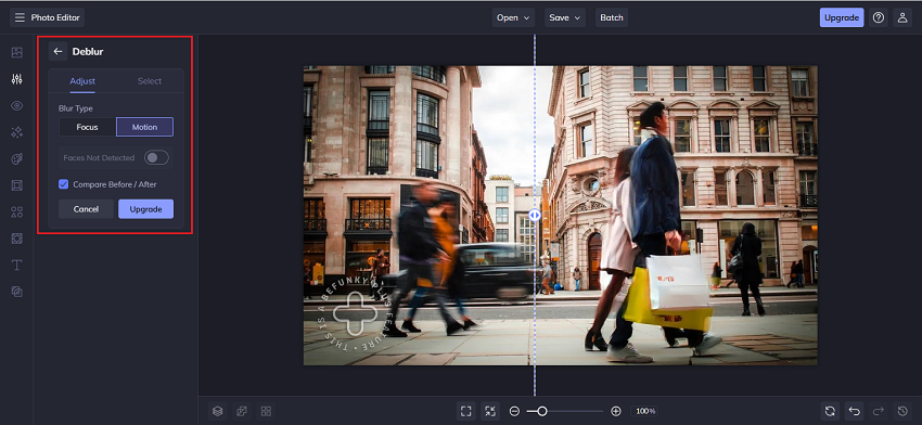 BeFunky remove motion blur from photos - step 3