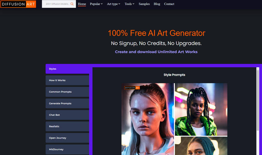 Diffusion Art: AI image generator no login