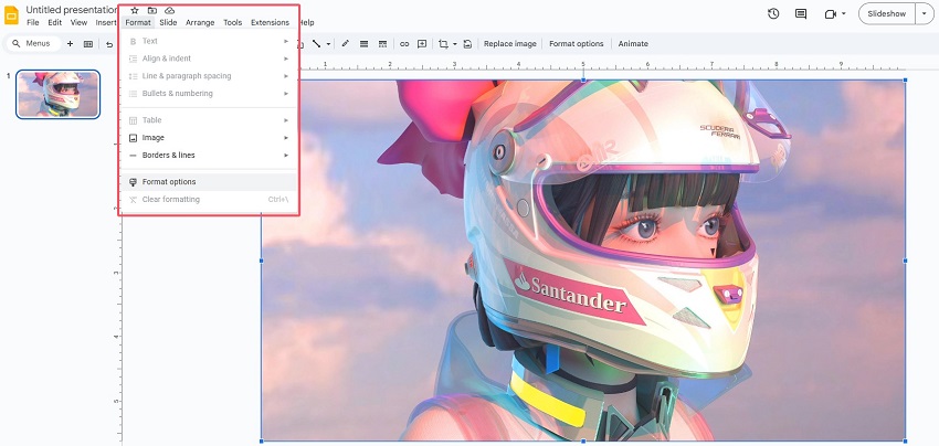 Choose Format Option in Google Slides