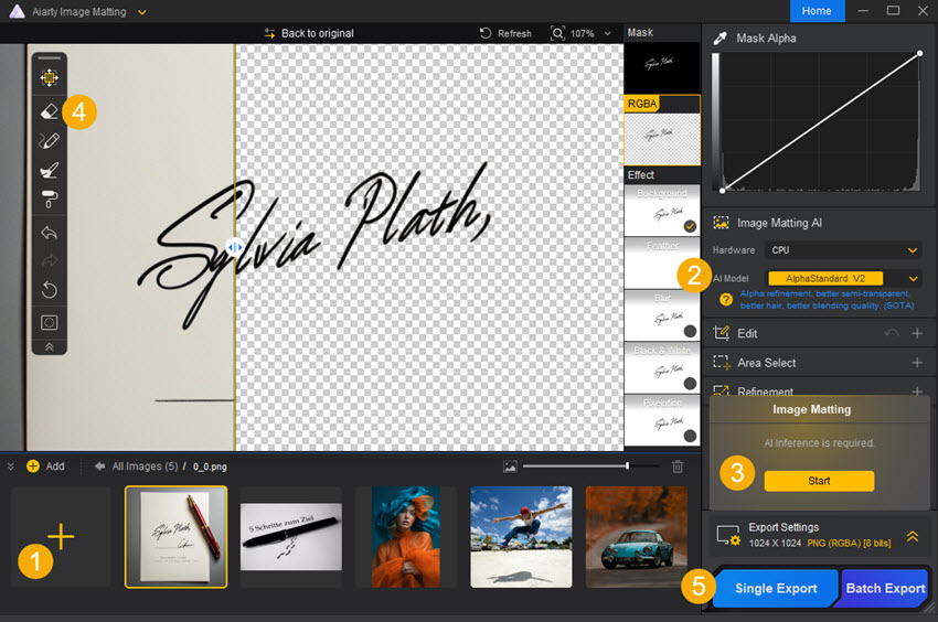 Remove Signature Background with Aiarty Image Matting