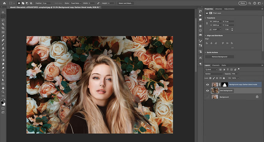 how to insert a background into a photo in Photoshop