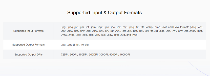 Aiarty Image Enhancer Support Input and Output Formats