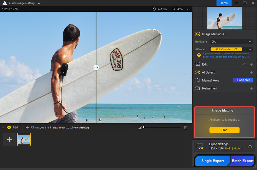 Import your photos to Aiarty Image Matting